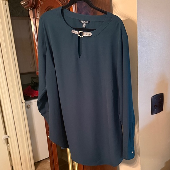 Ralph Lauren Tops - Ralph Lauren Forest Green Deep Pin Blouse with Gold Detail Buckle
